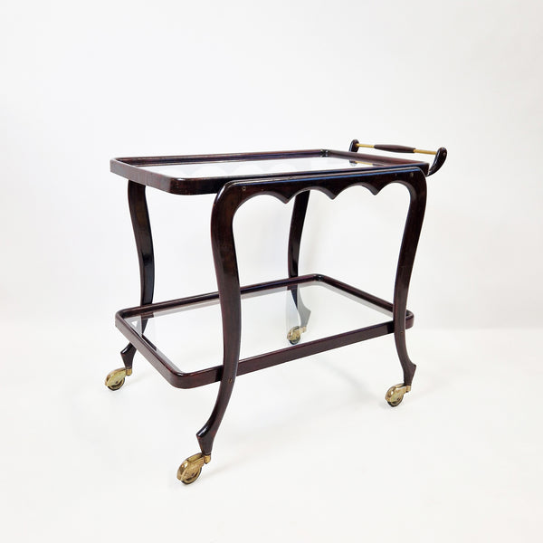 1950s Italian wood and glass serving trolley