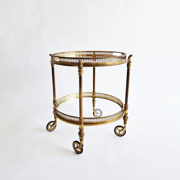 1960s brass 2-tier serving trolley with tray