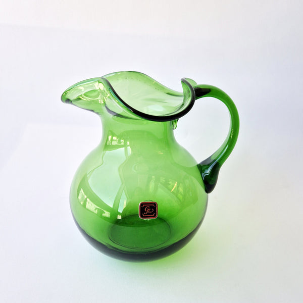 Vintage Italian green glass jug with undulating lip