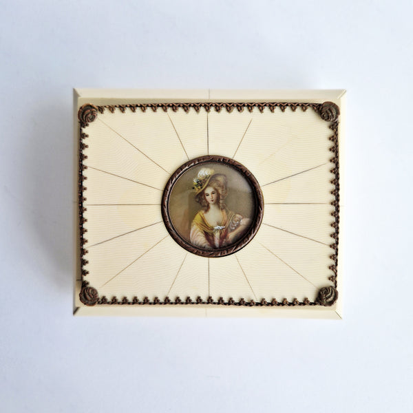 1950s Italian jewelry box with miniature portrait