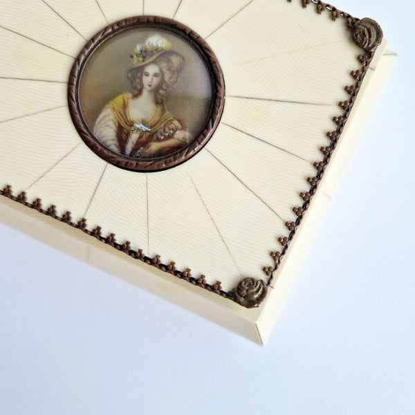1950s Italian jewelry box with miniature portrait
