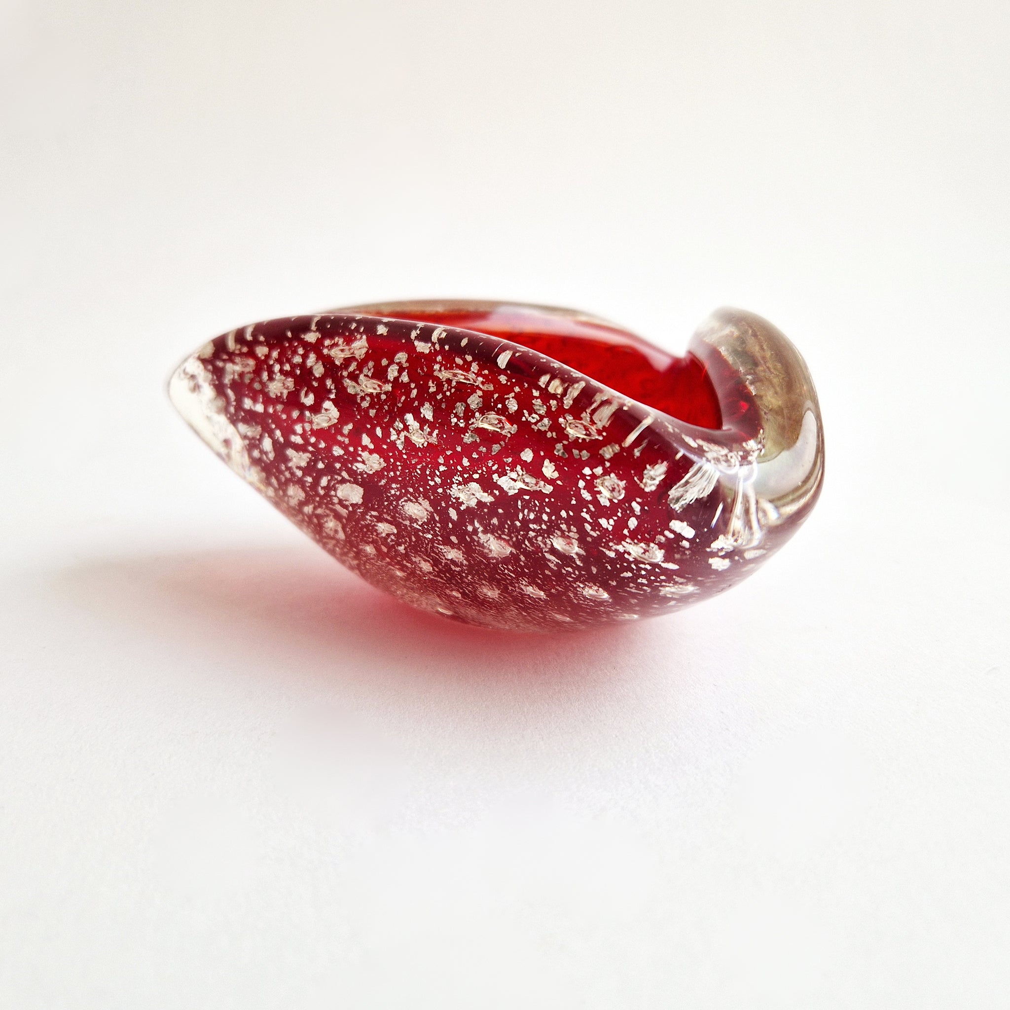 Mid-century red Murano bowl with silver flecks