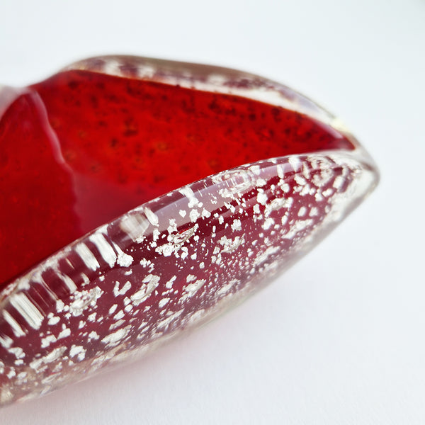 Mid-century red Murano bowl with silver flecks