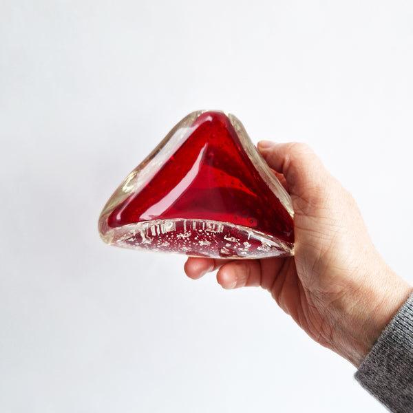Mid-century red Murano bowl with silver flecks