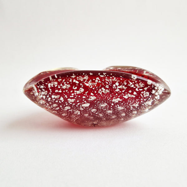 Mid-century red Murano bowl with silver flecks