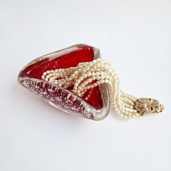 Mid-century red Murano bowl with silver flecks