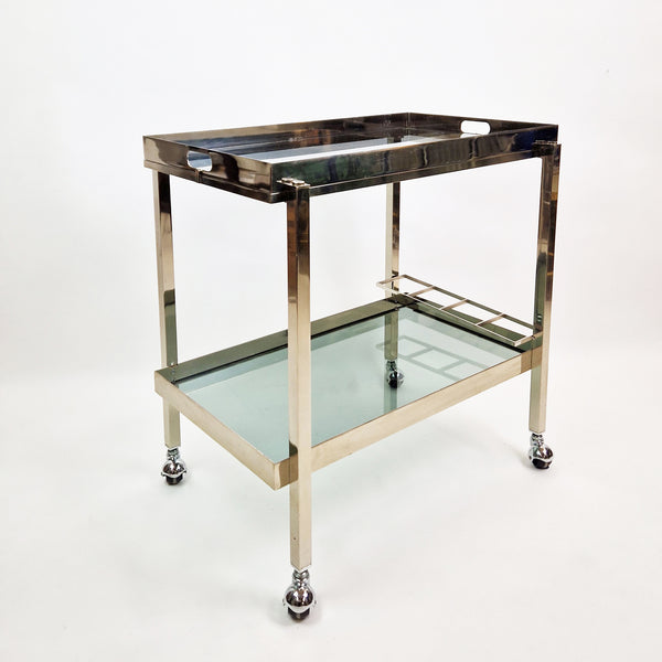 1960s Italian bar cart with smoked glass and tray (after Christofle)