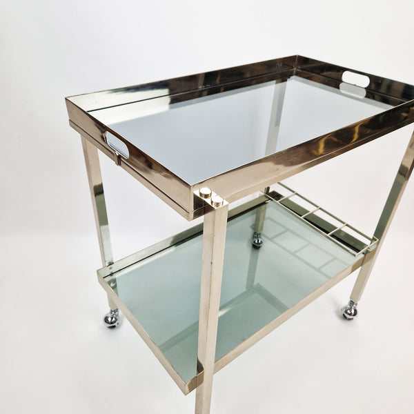 1960s Italian bar cart with smoked glass and tray (after Christofle)