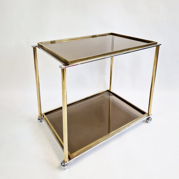1970s Italian chrome and brass serving trolley