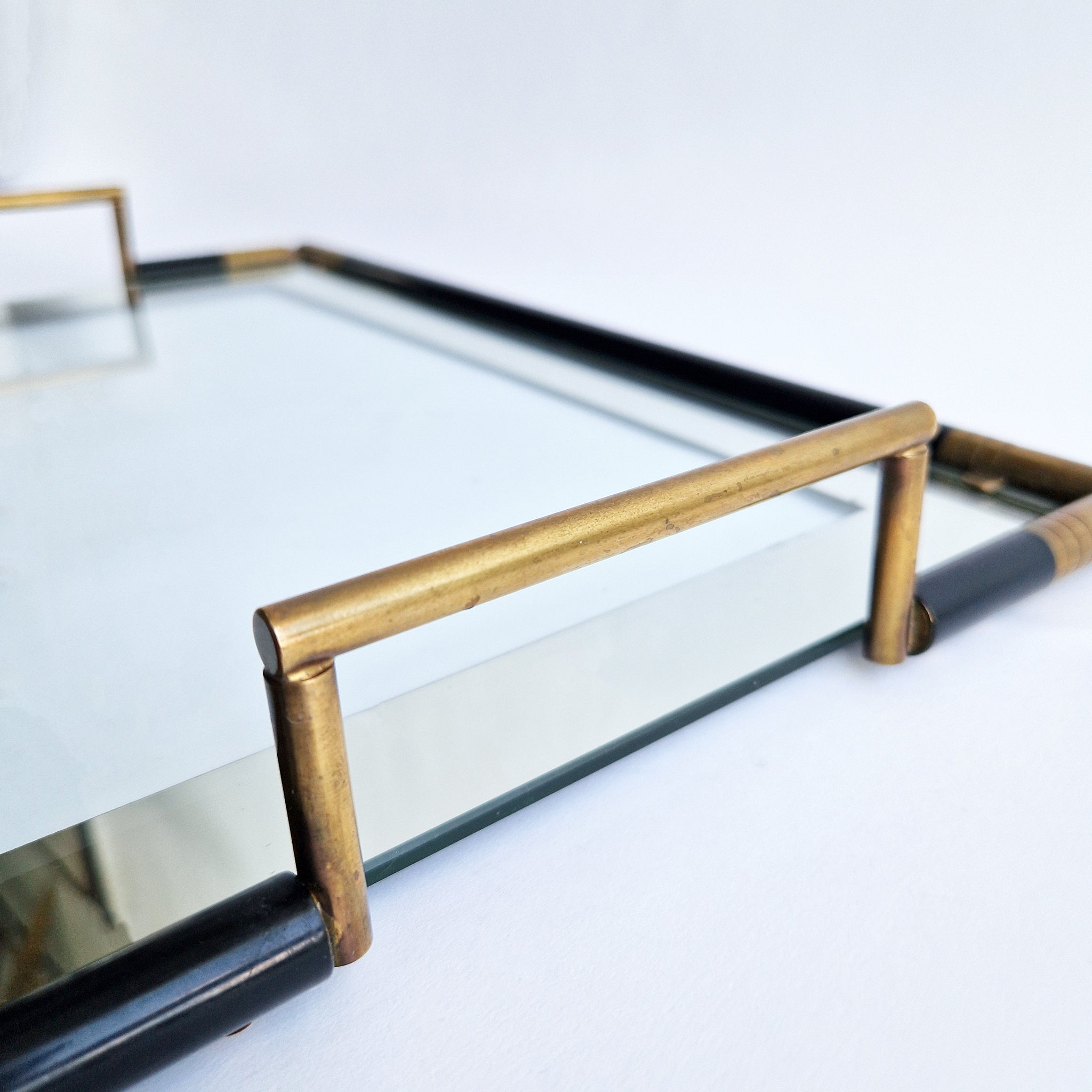 1970s Italian brass and glass tray
