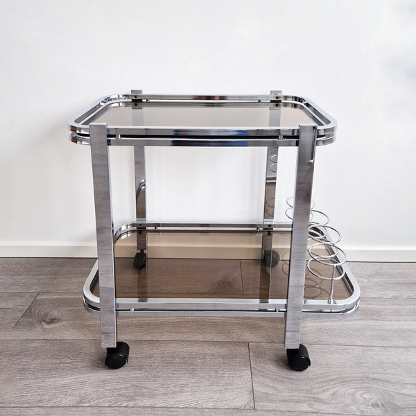 1970s Italian chrome and glass bar cart