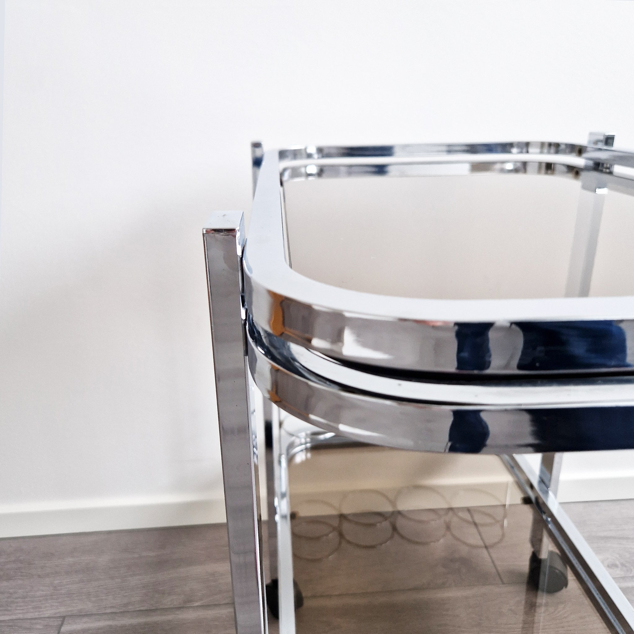 1970s Italian chrome and glass bar cart