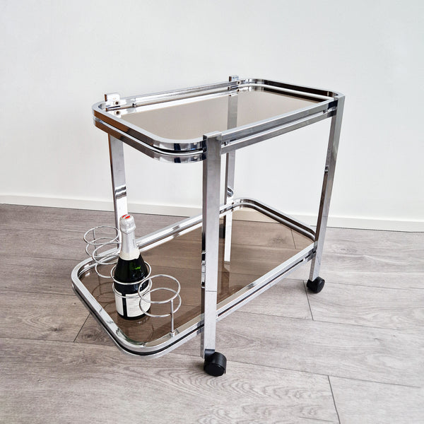 1970s Italian chrome and glass bar cart