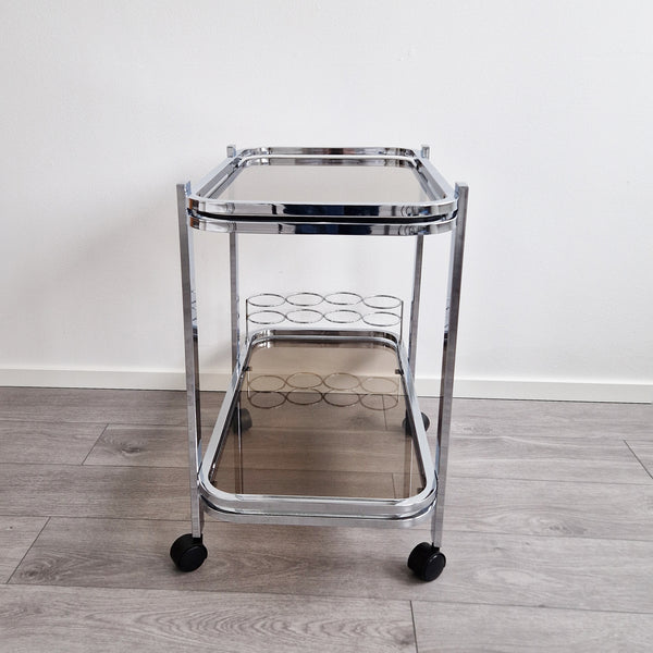 1970s Italian chrome and glass bar cart