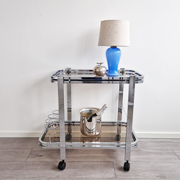 1970s Italian chrome and glass bar cart