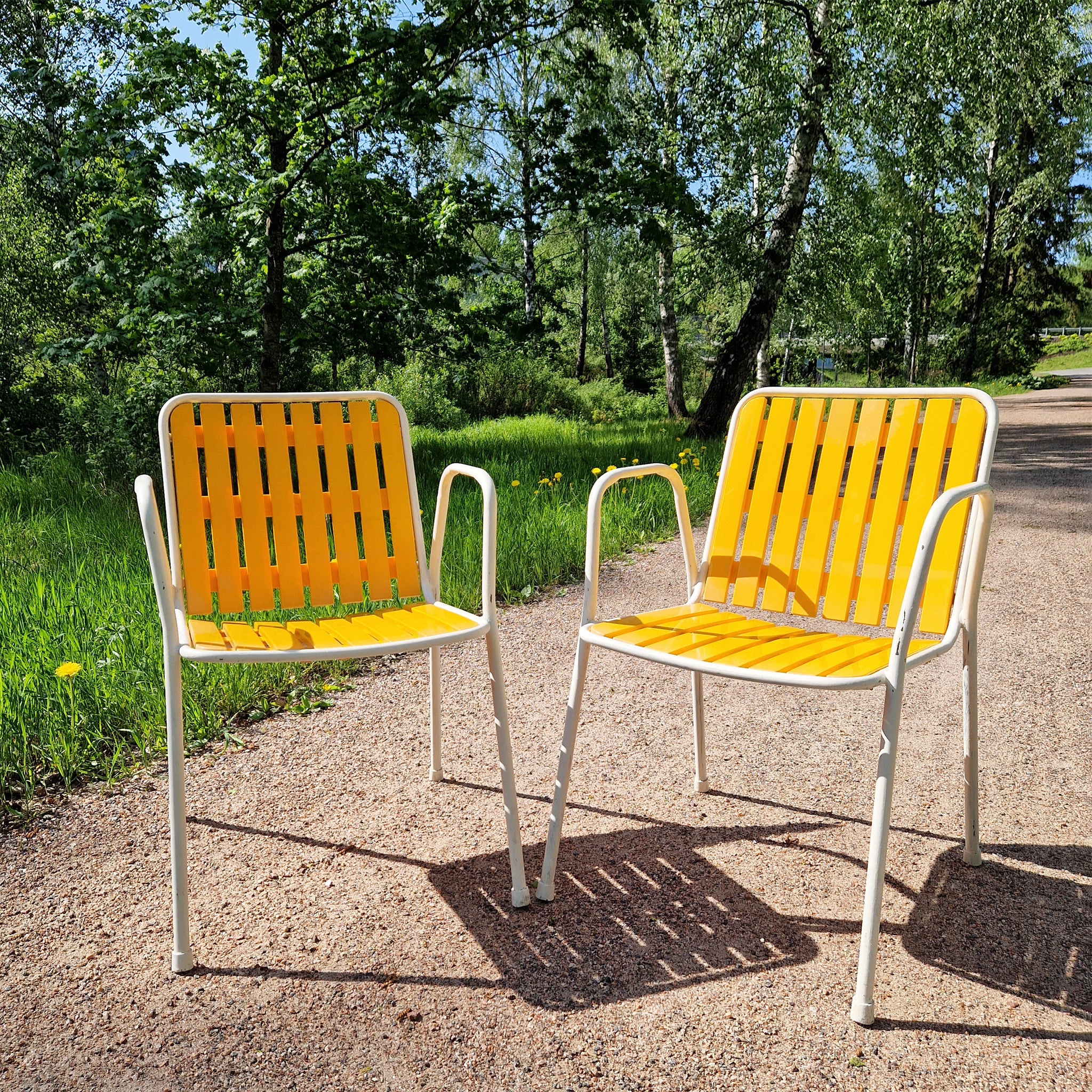 Pair of 1970s Italian garden armchairs by EMU in yellow