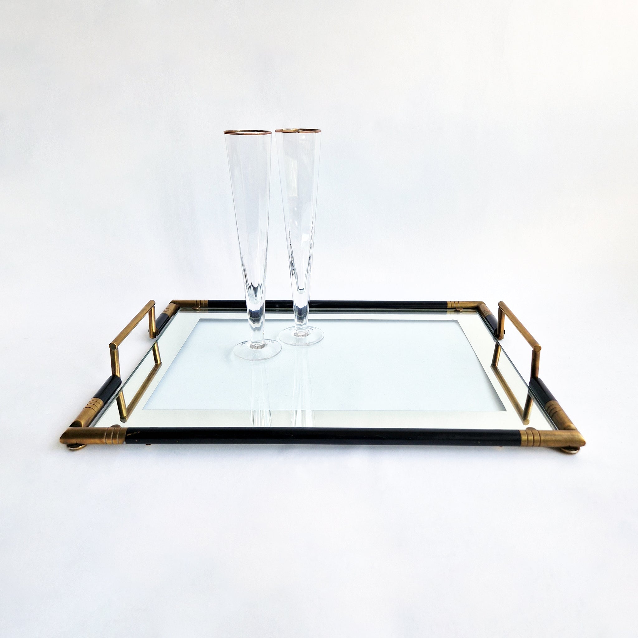 1970s Italian brass and glass tray