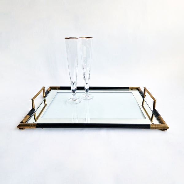 1970s Italian brass and glass tray