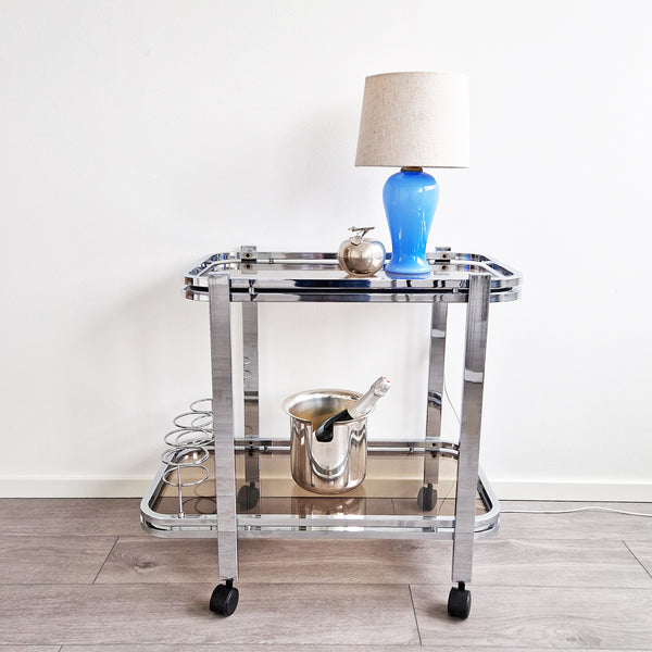 1970s Italian chrome and glass bar cart
