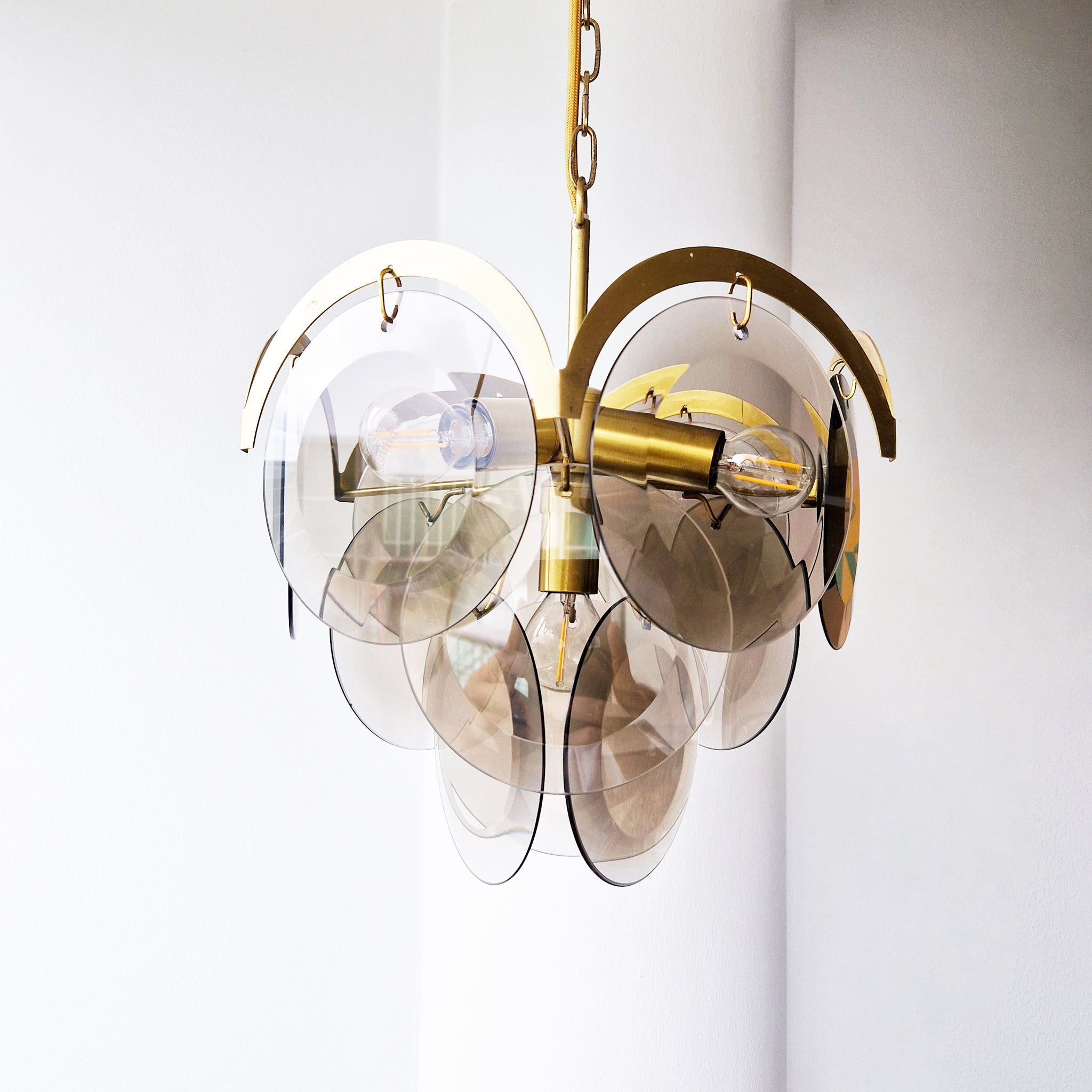 1970s smoked glass disc chandelier by Orion