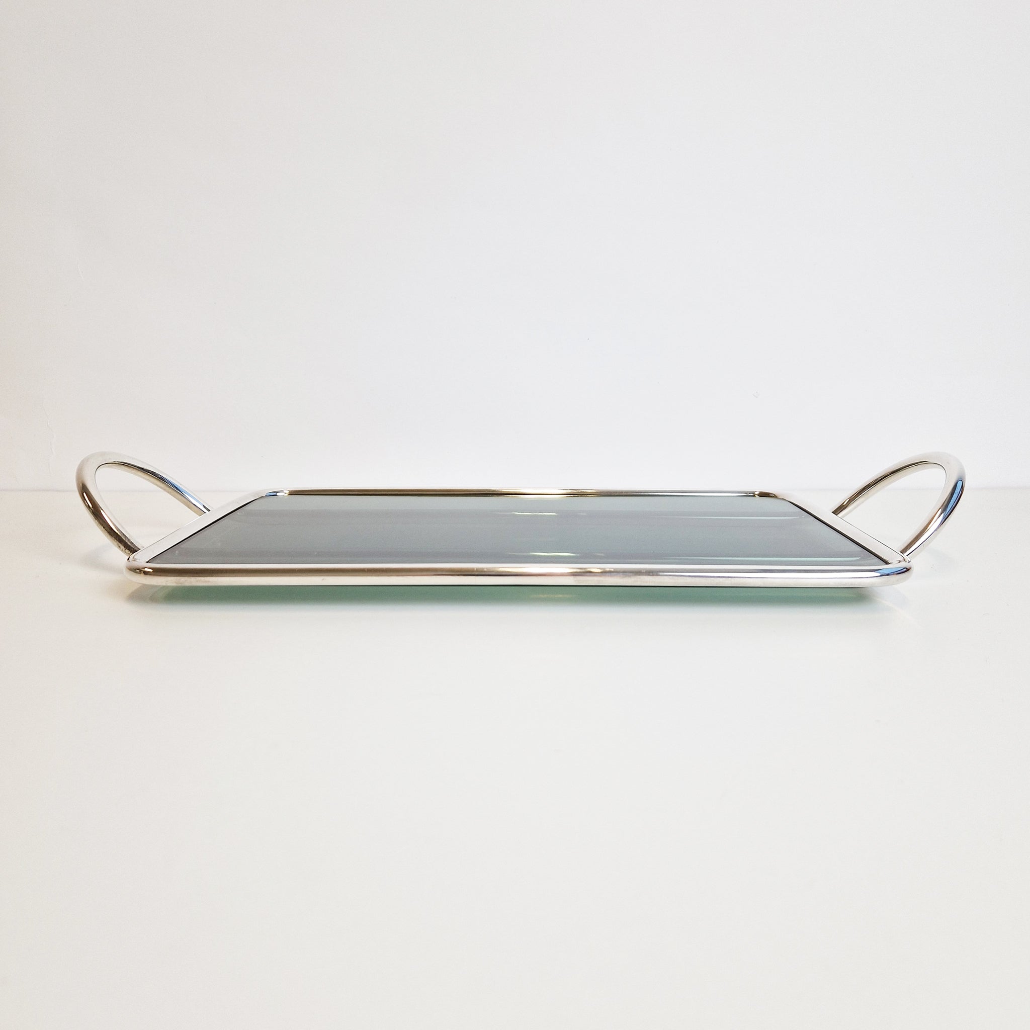 1970s silver-plated and glass tray by Lino Sabattini