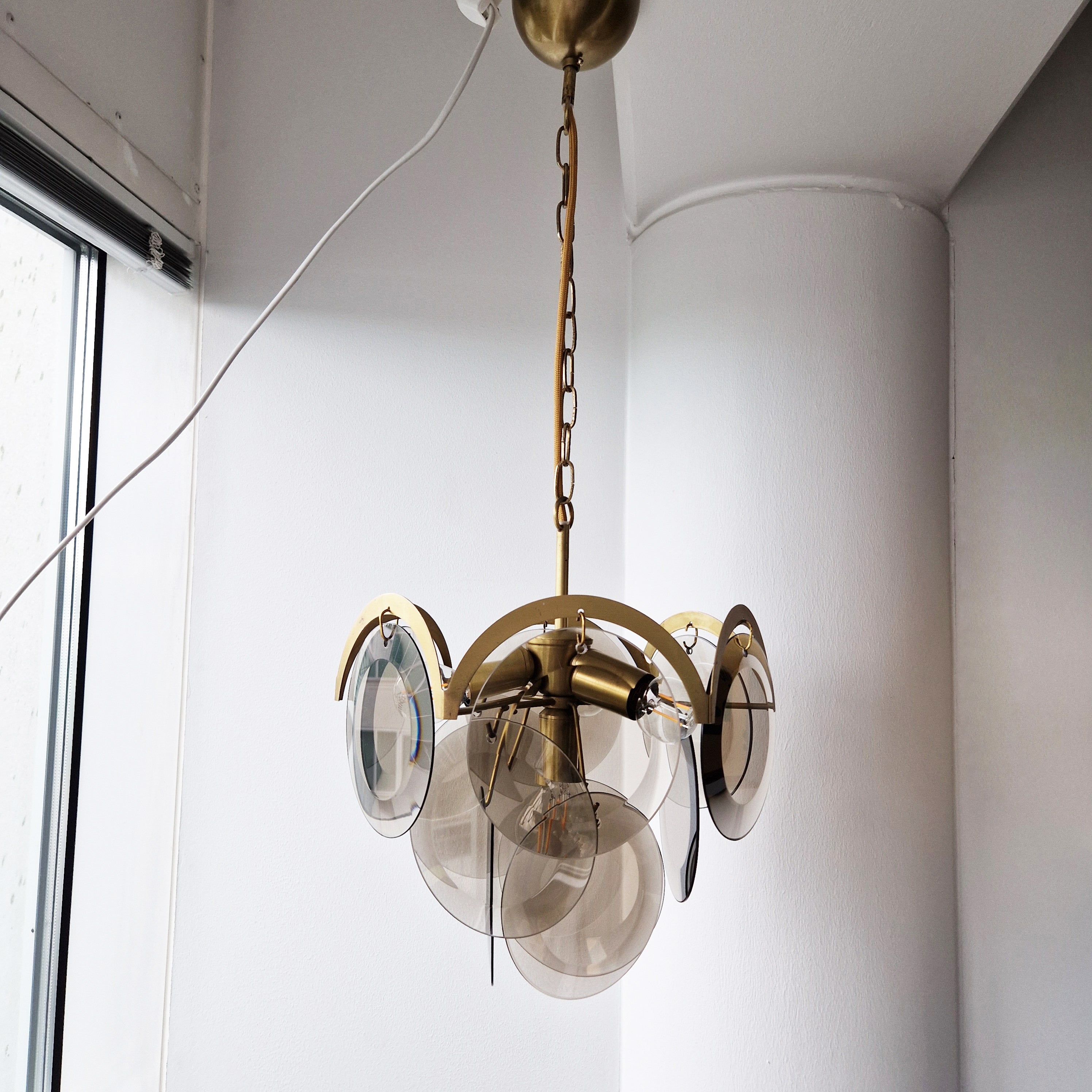 1970s smoked glass disc chandelier by Orion