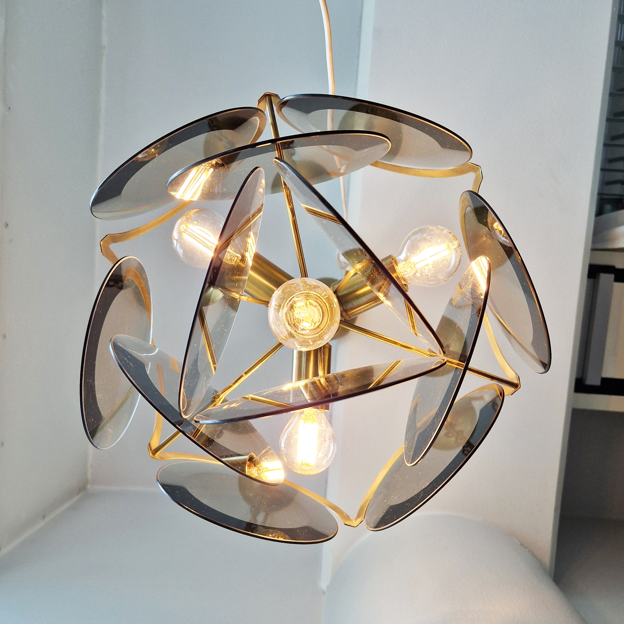 1970s smoked glass disc chandelier by Orion