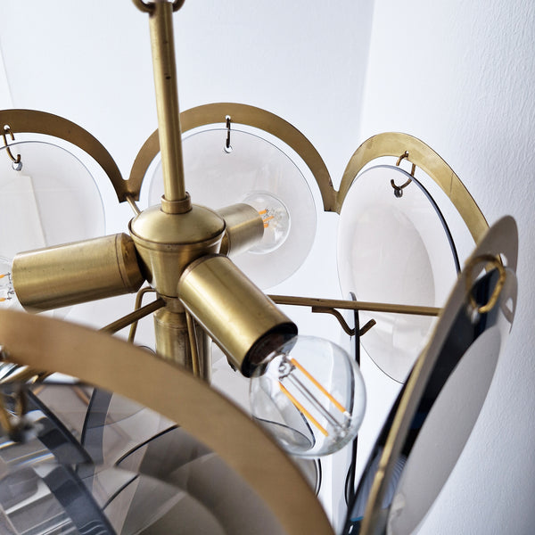 1970s smoked glass disc chandelier by Orion