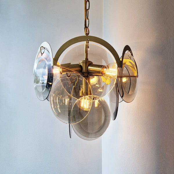 1970s smoked glass disc chandelier by Orion