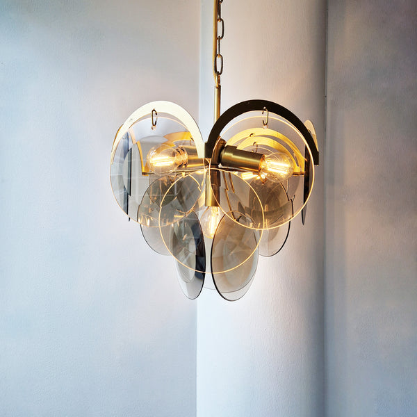 1970s smoked glass disc chandelier by Orion