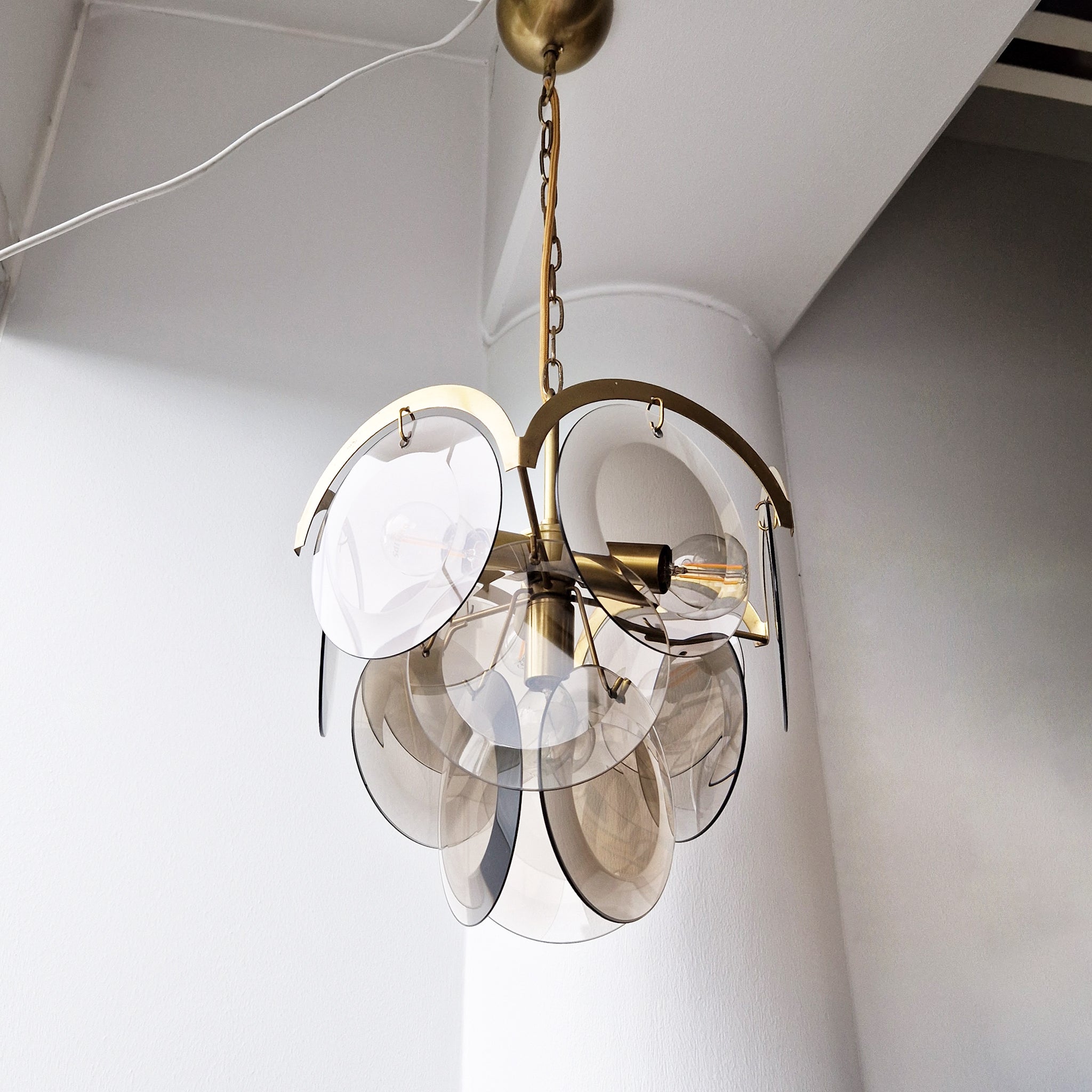 1970s smoked glass disc chandelier by Orion