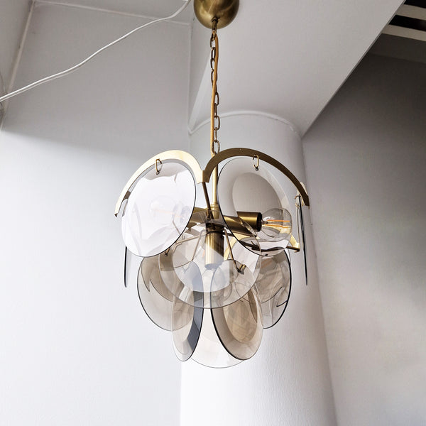 1970s smoked glass disc chandelier by Orion