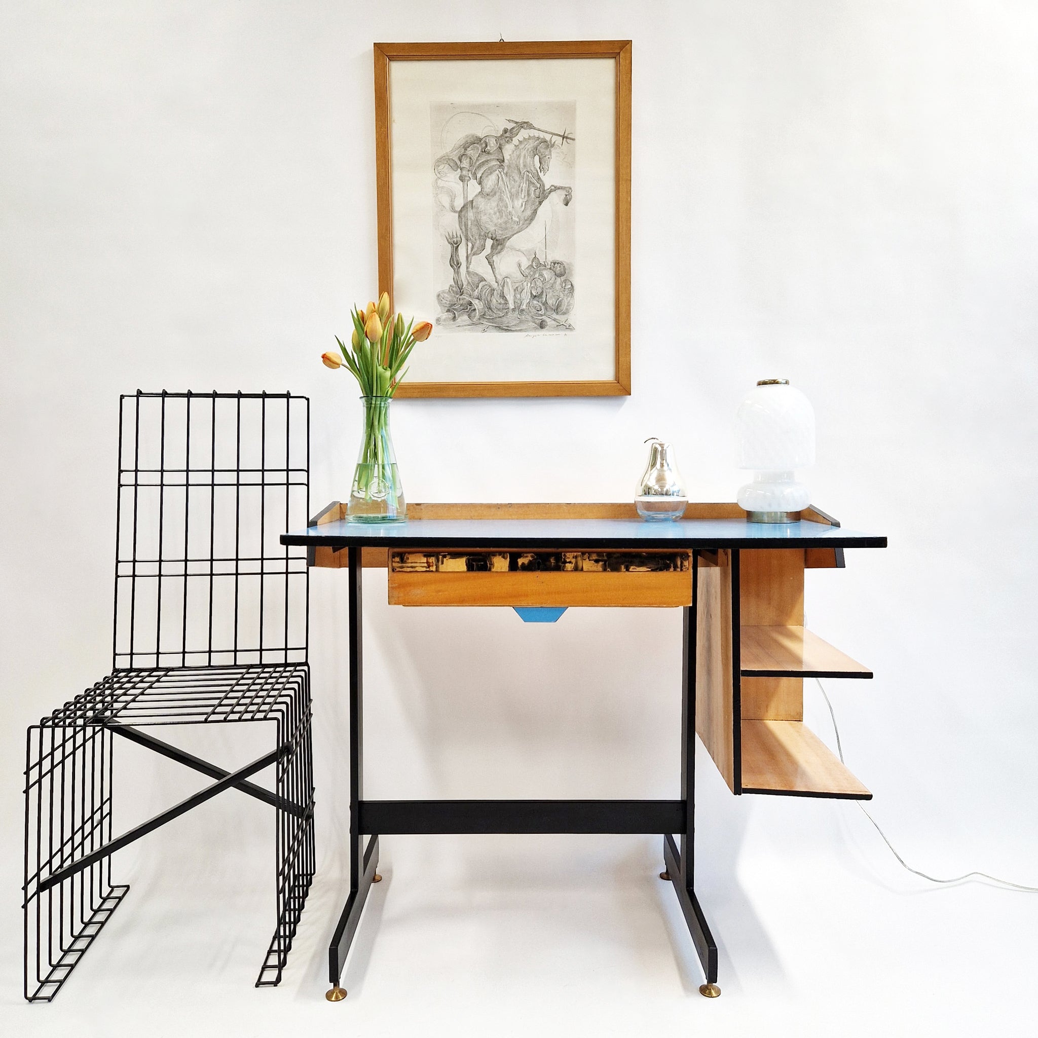 Mid-century Italian desk with blue top