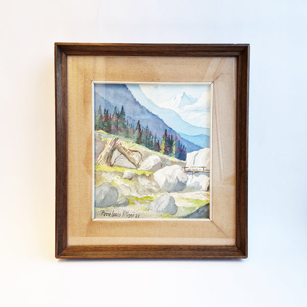 1977 Alpine landscape watercolor by Pierre Louis Visoni