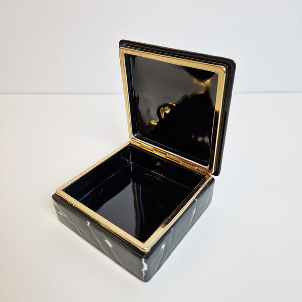 1980s Italian ceramic black trinket box
