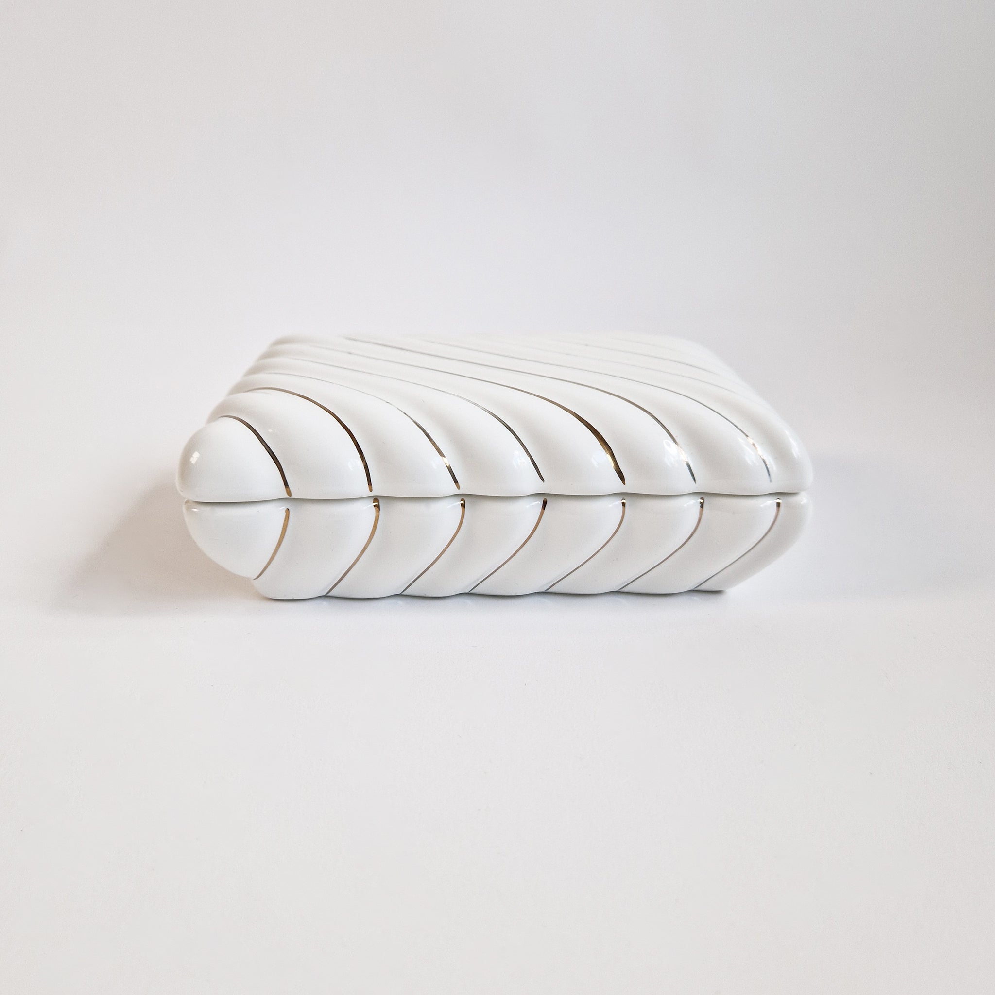 1980s Italian ceramic white striped trinket box