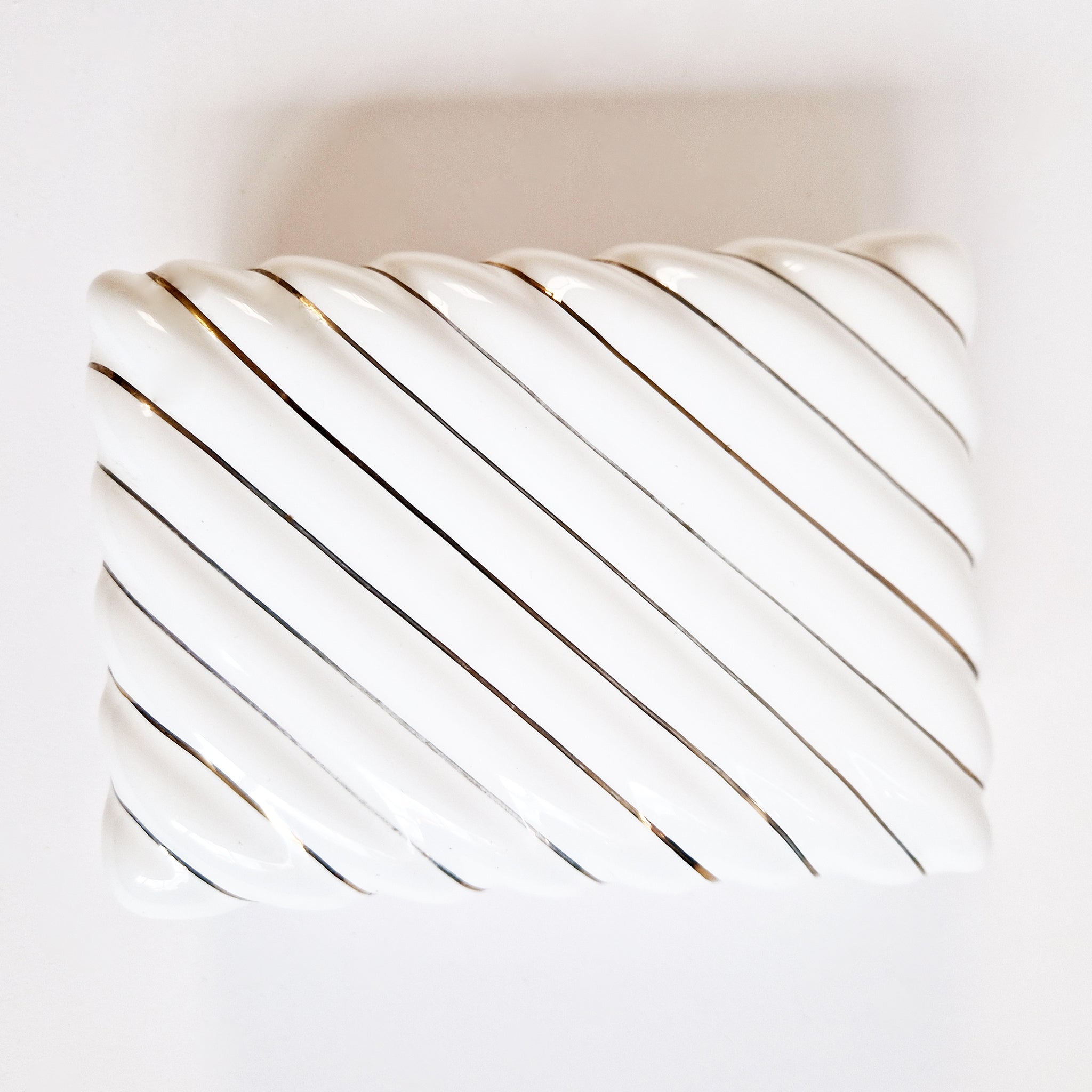 1980s Italian ceramic white striped trinket box