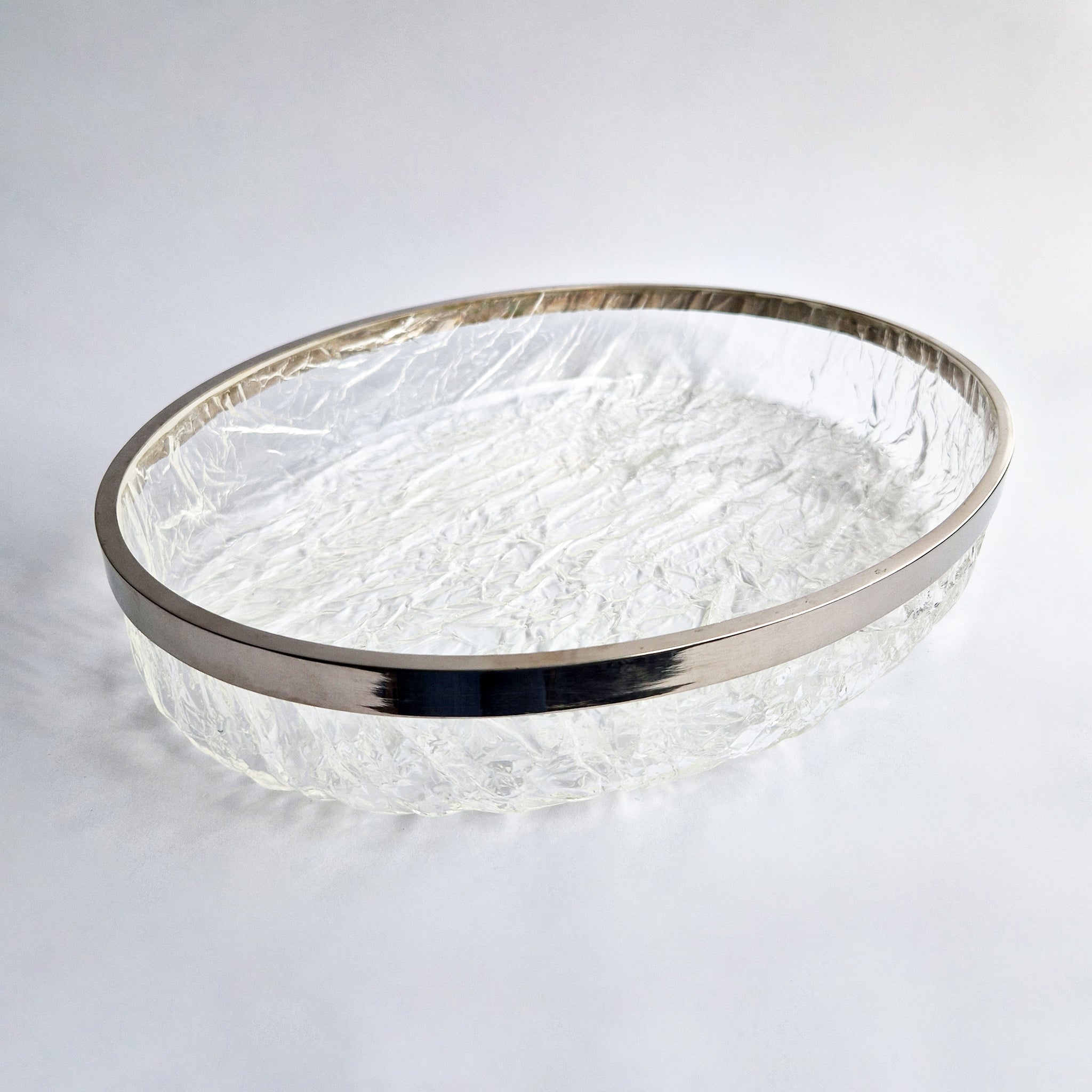 1980s acrylic ice and silver-plated oval tray by Ulderico Cavinato