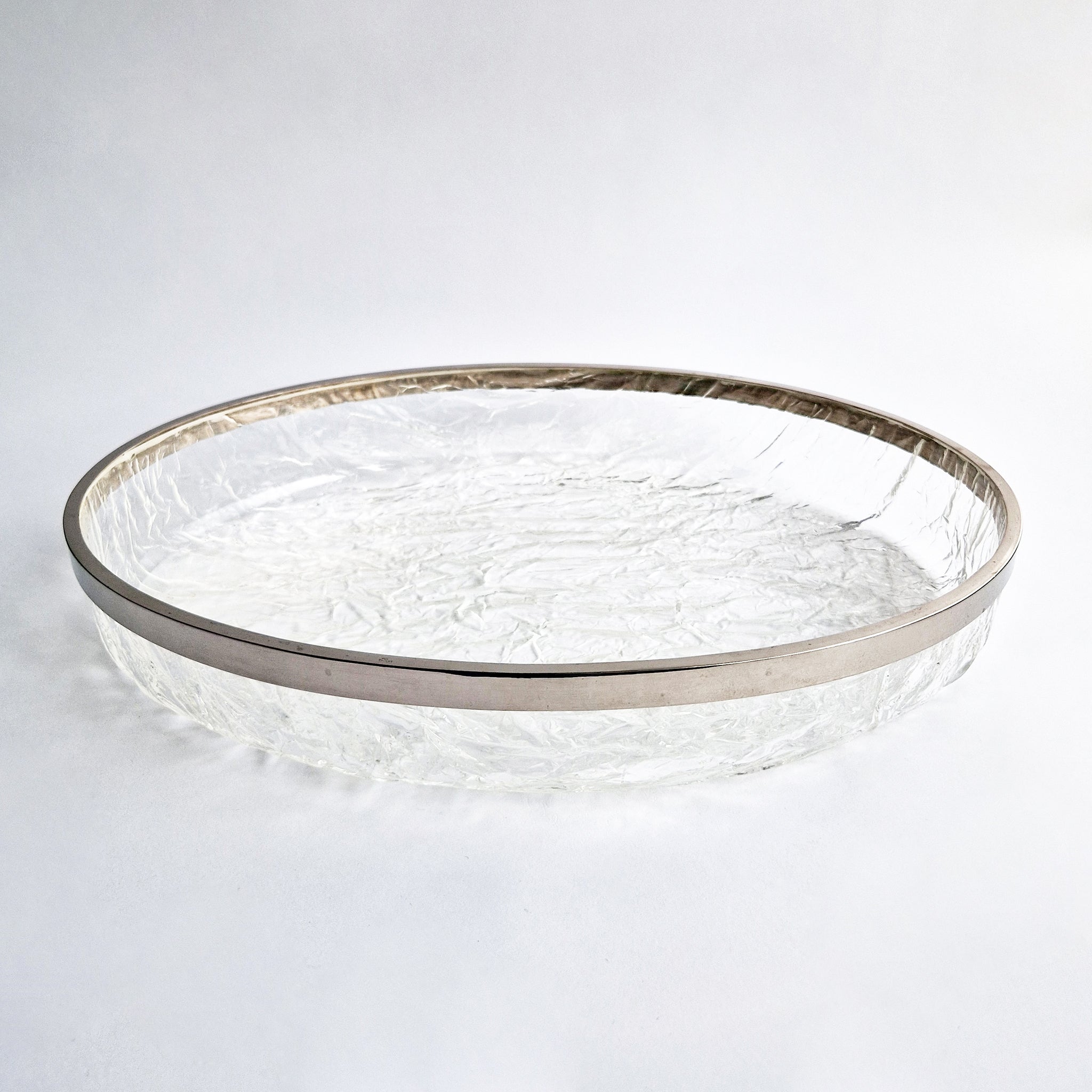 1980s acrylic ice and silver-plated oval tray by Ulderico Cavinato