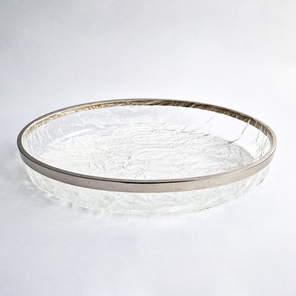 1980s acrylic ice and silver-plated oval tray by Ulderico Cavinato