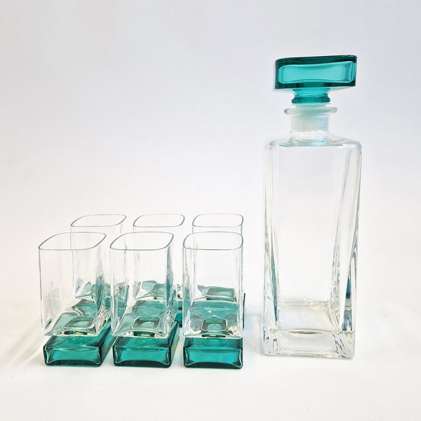 1980s crystal glasses with decanter by Luigi Bormioli