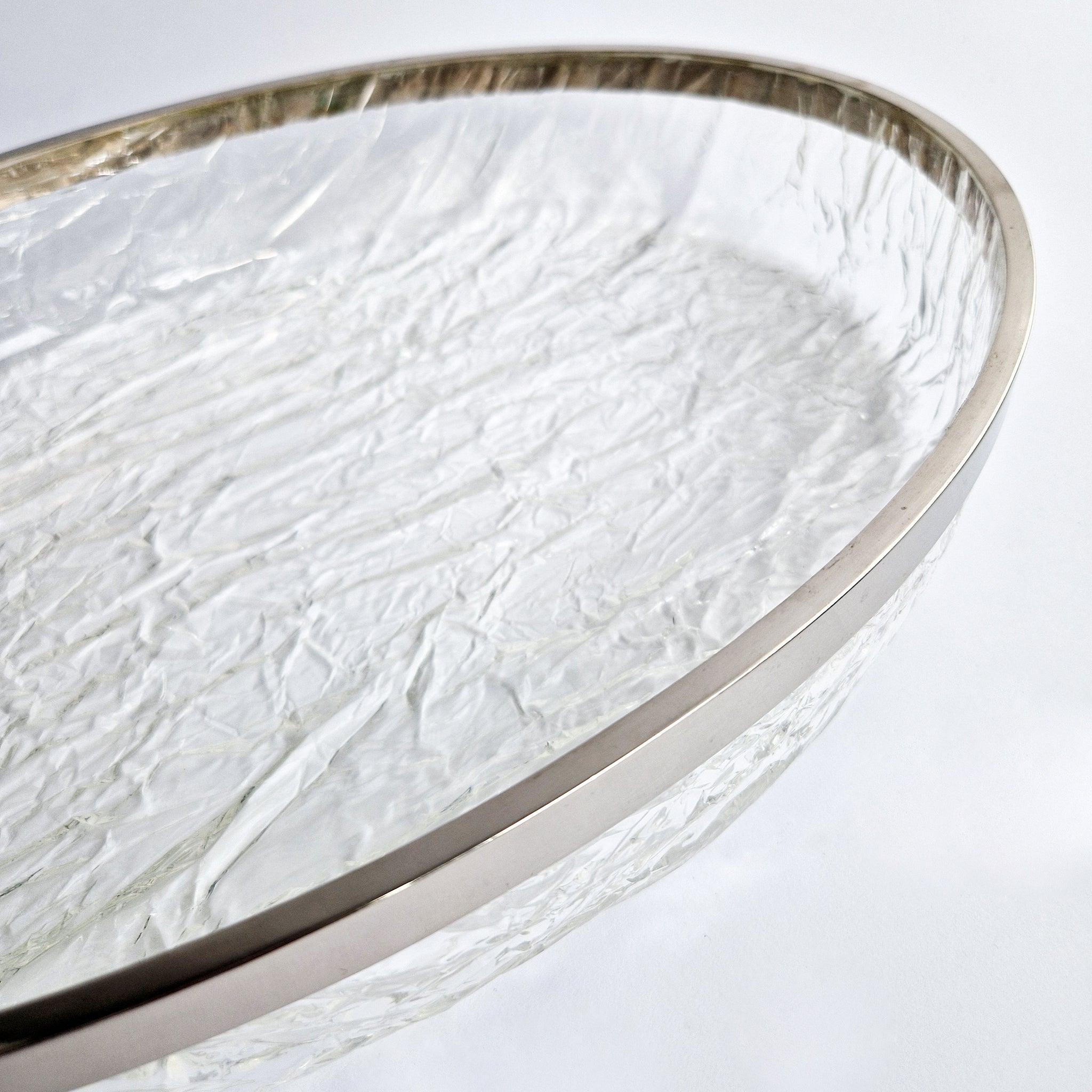1980s acrylic ice and silver-plated oval tray by Ulderico Cavinato