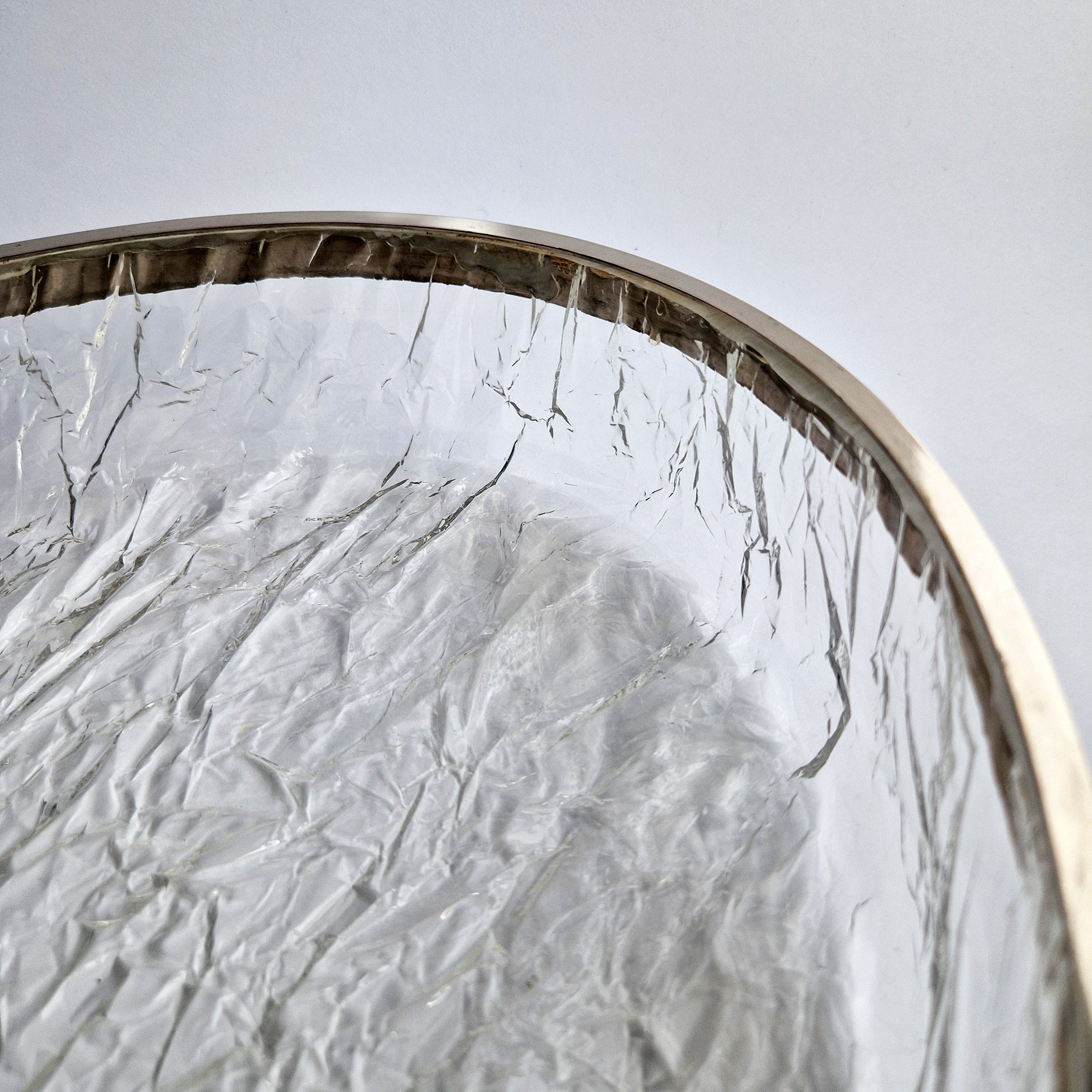 1980s acrylic ice and silver-plated oval tray by Ulderico Cavinato