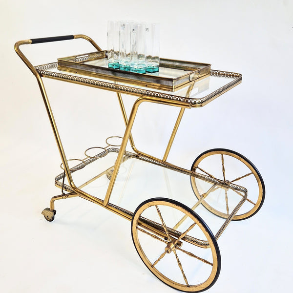 Mid-century Italian brass serving trolley (with tray)