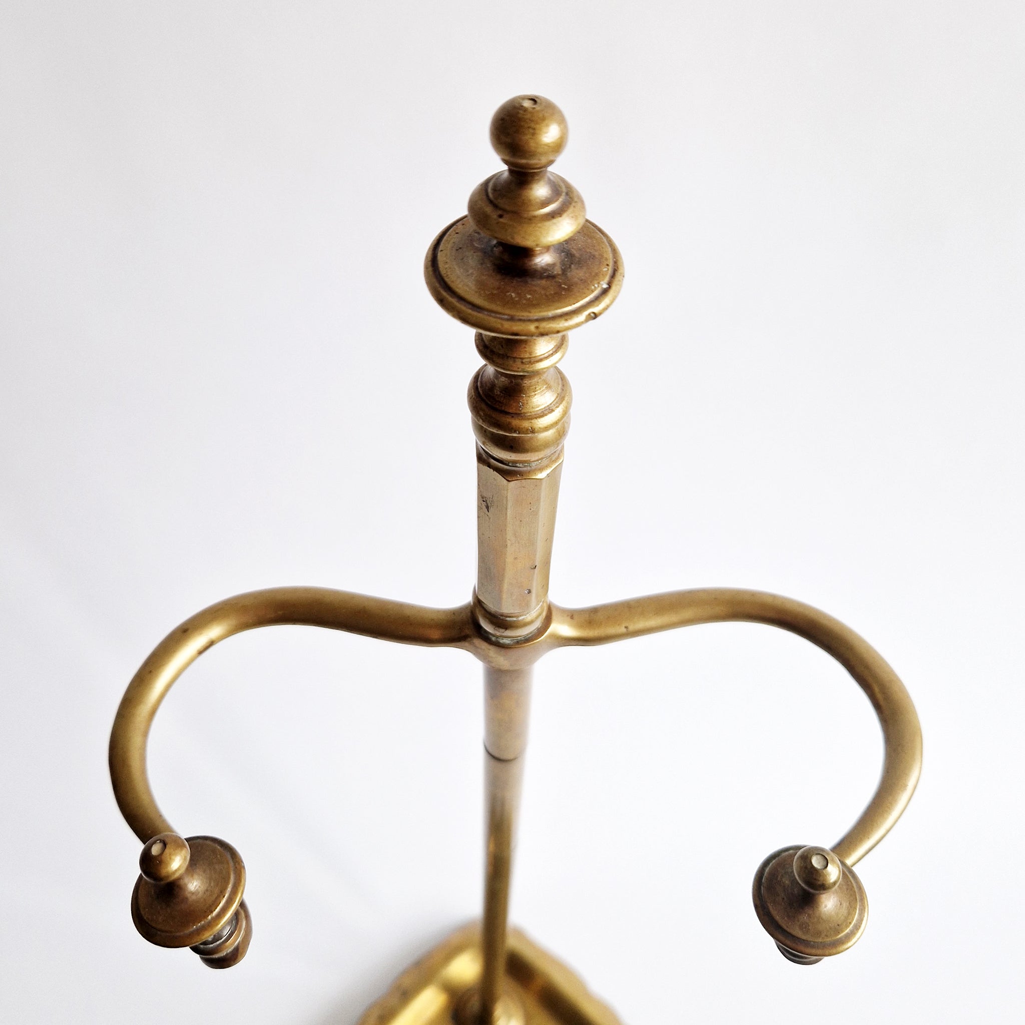 Antique brass fireplace tool stand