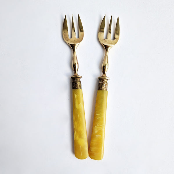 Vintage French brass fork set of 2