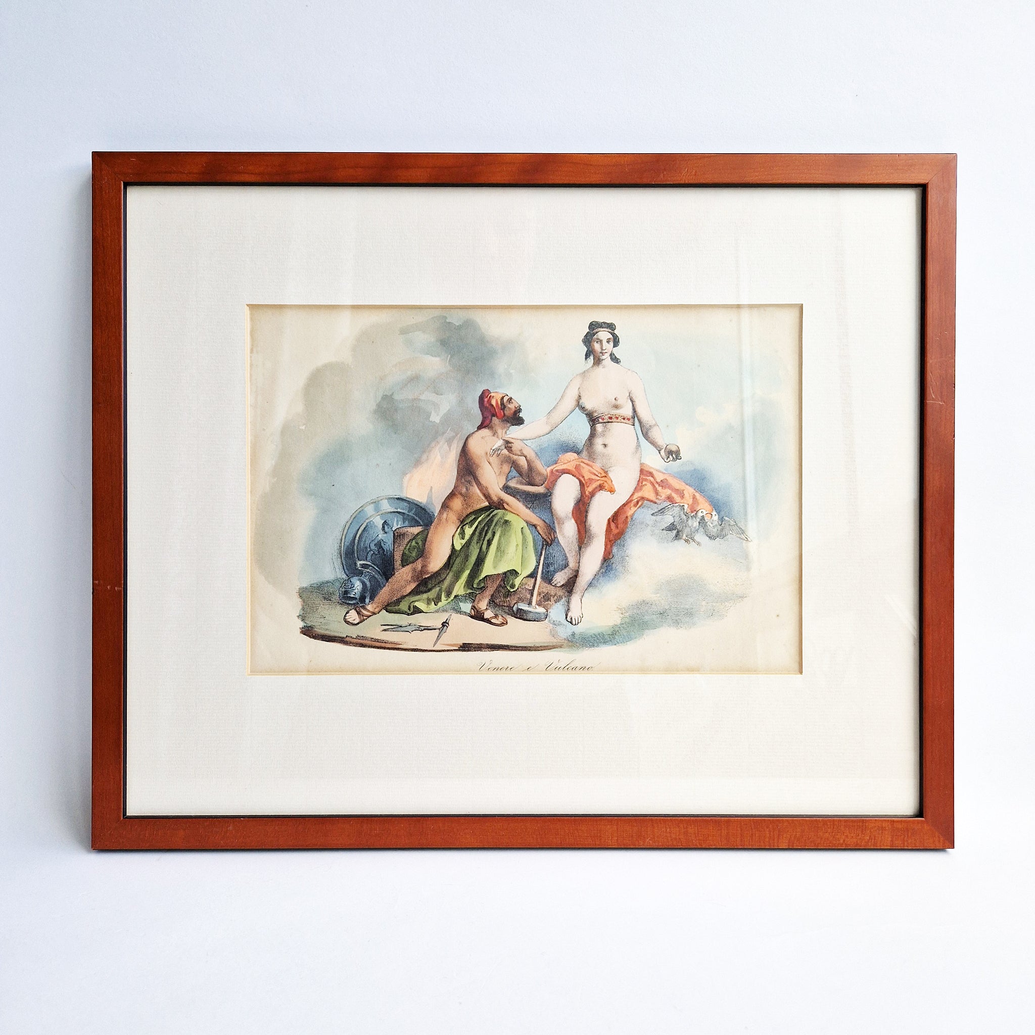 Antique Italian print of the Roman gods Vulcan and Venus
