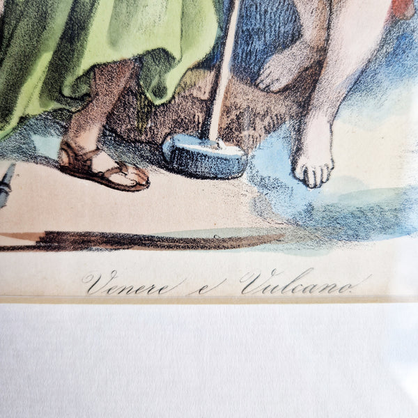 Antique Italian print of the Roman gods Vulcan and Venus