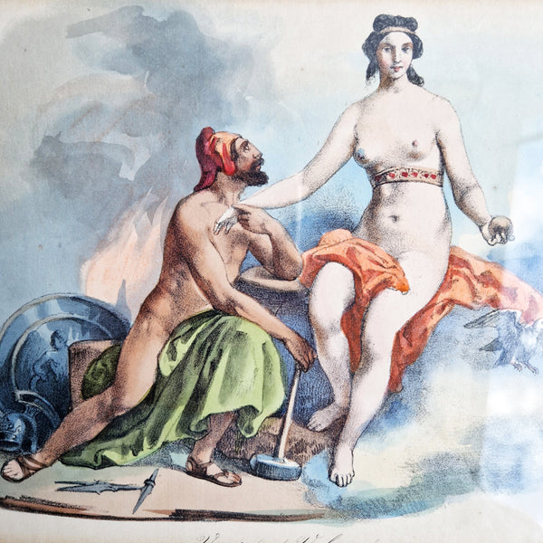 Antique Italian print of the Roman gods Vulcan and Venus