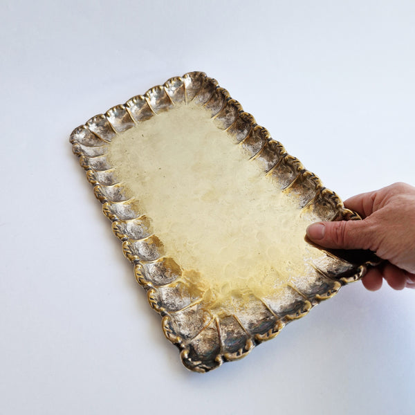 Antique Italian silver-plated tray with scalloped edge